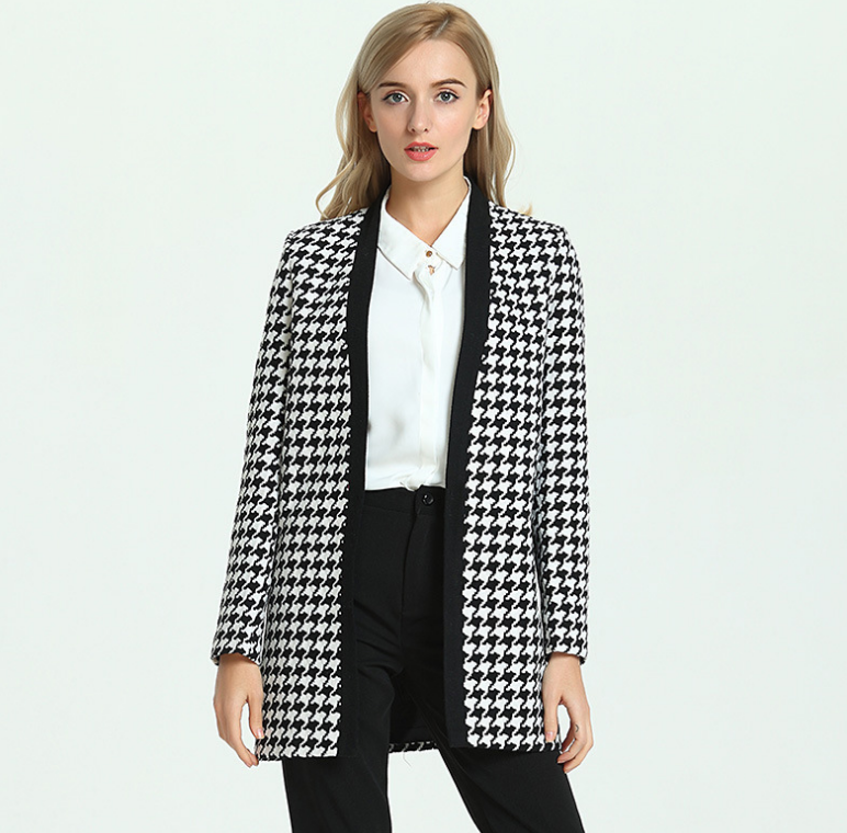 Classic Houndstooth Wool Coat and Blazer Jacket