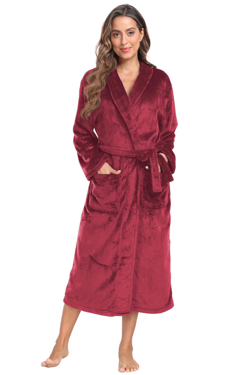 Trek Forte Womens Plush Soft Robe Warm Fleece Shawl Collar Bathrobe Fluffy Long Spa Robes with Pockets
