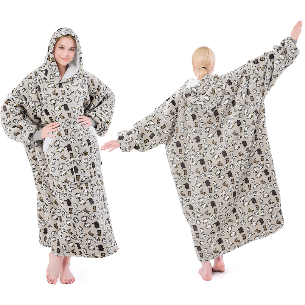 NORD ECO Wearable Blanket Hoodie Oversized Sherpa Fleece Hooded Sweatshirt Blanket with SleevesCozy and Giant Blanket Hoodie Extra Long for Adults Women Winter Gift (Cat)