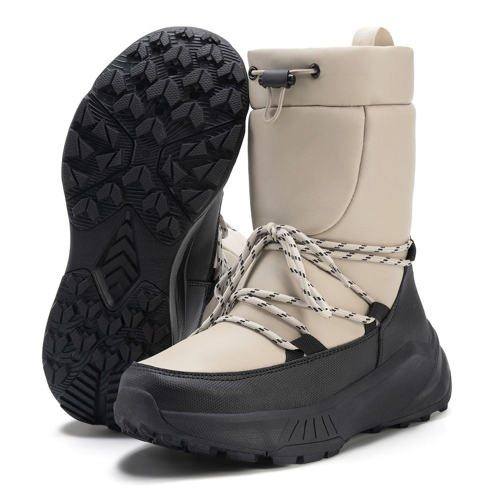 EARLDE Womens Winter Snow Boots Waterproof Mid Calf Booties Fur Lined Warm Anti Slip Ladies Size 8 Lightweight Hiking Outdoor Sneakers Cold Weather Shoes Lace Up High Top Khaki 39