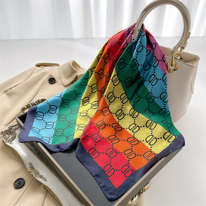 Korean Style 70cm Square Silk Scarf with Letter Print