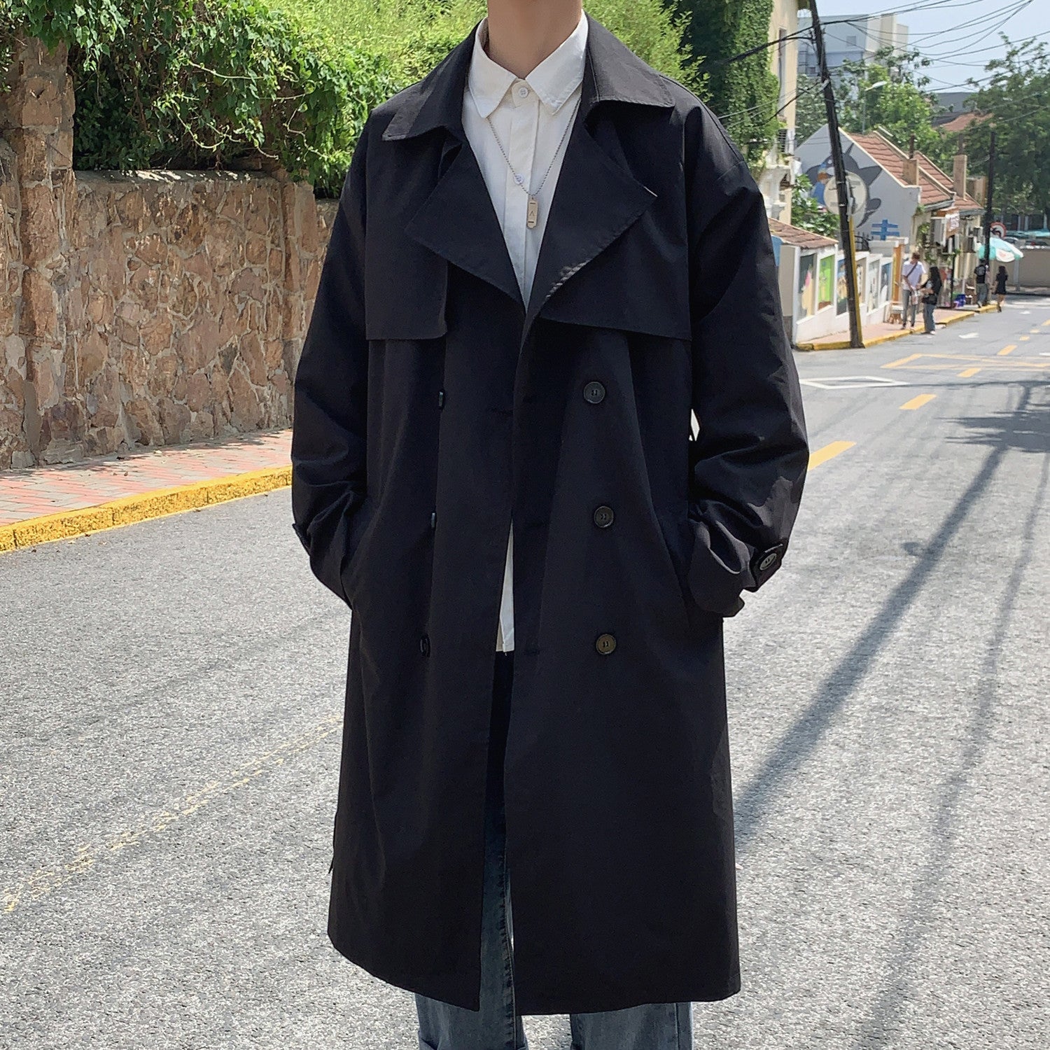 Men's Medium Length Double Breasted Trench Coat