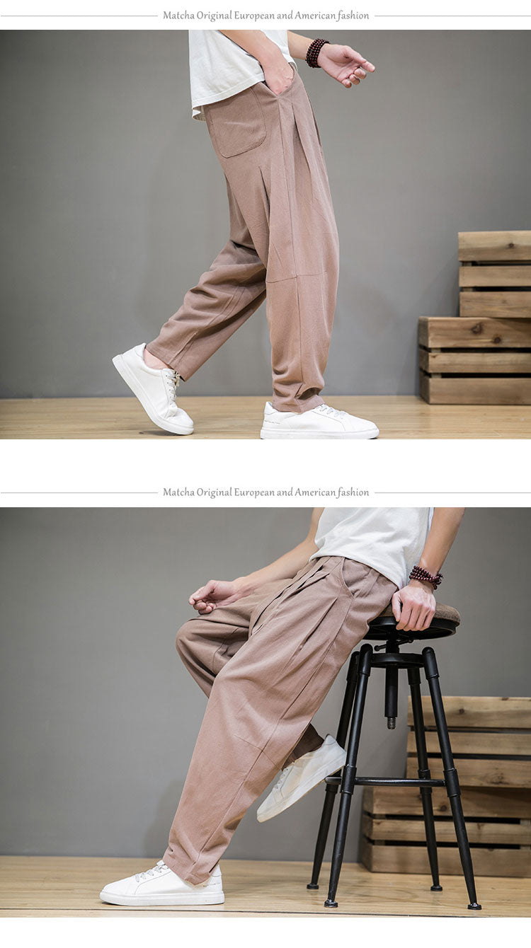 Chinese Style Men's Casual Loose Cotton Linen Trousers