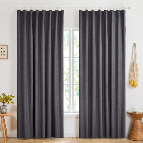 Deconovo Pinch Pleated Curtains for Bedroom Full Blackout Linen Curtains for Living Room Solid Thermal Insulated Drapes.Dark Grey50Wx95L2 Panels